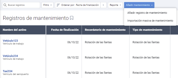 Registros de mantenimiento